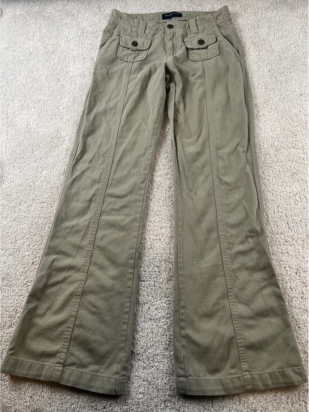 Aéropostale Low Rise Flare Pants Women’s Size 2 Olive Green Cargo Pocket Y2K
